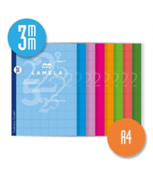 LIBRETA LAMELA GRAPA A4 50 HOJAS. CUBIERTA CARTONCILLO PLASTIFICADO. CUADROVÍA 3 MM